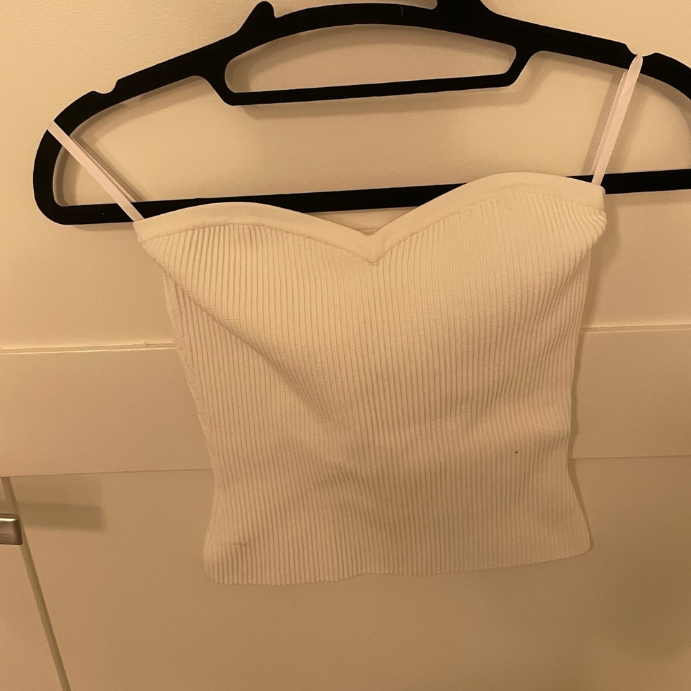 Babaton white knit strapless white top